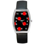 Polka Dots - Red on Black Barrel Style Metal Watch