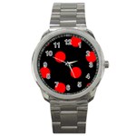 Polka Dots - Red on Black Sport Metal Watch