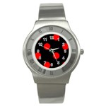 Polka Dots - Red on Black Stainless Steel Watch