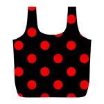 Polka Dots - Red on Black Full Print Recycle Bag (L)