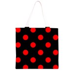 Polka Dots - Red on Black Grocery Light Tote Bag