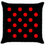 Polka Dots - Red on Black Throw Pillow Case (Black)