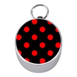Polka Dots - Red on Black Silver Compass (Mini)