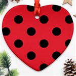 Polka Dots - Black on Alizarin Red Ornament (Heart)