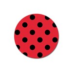 Polka Dots - Black on Alizarin Red Magnet 3  (Round)