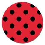 Polka Dots - Black on Alizarin Red Magnet 5  (Round)
