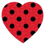 Polka Dots - Black on Alizarin Red Jigsaw Puzzle (Heart)