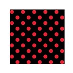 Polka Dots - Alizarin Red on Black Small Satin Scarf  (Square)