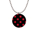 Polka Dots - Alizarin Red on Black 1  Button Necklace