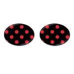 Polka Dots - Alizarin Red on Black Cufflinks (Oval)