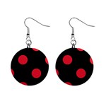 Polka Dots - Alizarin Red on Black 1  Button Earrings
