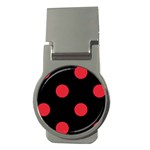 Polka Dots - Alizarin Red on Black Money Clip (Round)