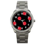 Polka Dots - Alizarin Red on Black Sport Metal Watch