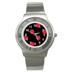 Polka Dots - Alizarin Red on Black Stainless Steel Watch