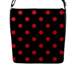 Polka Dots - Alizarin Red on Black Flap Closure Messenger Bag (L)