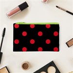 Polka Dots - Alizarin Red on Black Canvas Cosmetic Bag (XS)