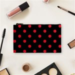 Polka Dots - Alizarin Red on Black Cosmetic Bag (S)