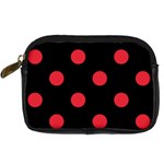 Polka Dots - Alizarin Red on Black Digital Camera Leather Case