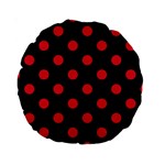 Polka Dots - Alizarin Red on Black Standard 15  Premium Round Cushion