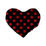 Polka Dots - Alizarin Red on Black Standard 16  Premium Flano Heart Shape Cushion