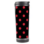 Polka Dots - Alizarin Red on Black Travel Tumbler