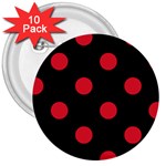 Polka Dots - Alizarin Red on Black 3  Button (10 pack)