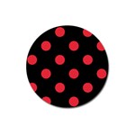 Polka Dots - Alizarin Red on Black Magnet 3  (Round)