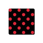 Polka Dots - Alizarin Red on Black Magnet (Square)