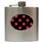 Polka Dots - Alizarin Red on Black Hip Flask (6 oz)