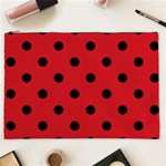 Polka Dots - Black on Fire Engine Red Cosmetic Bag (XXL)