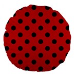 Polka Dots - Black on Fire Engine Red Large 18  Premium Flano Round Cushion