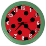 Polka Dots - Black on Fire Engine Red Color Wall Clock