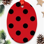 Polka Dots - Black on Fire Engine Red Ornament (Oval)