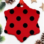 Polka Dots - Black on Fire Engine Red Snowflake Ornament (Two Sides)