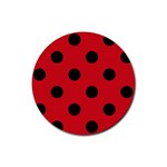 Polka Dots - Black on Fire Engine Red Rubber Round Coaster (4 pack)