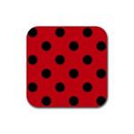 Polka Dots - Black on Fire Engine Red Rubber Coaster (Square)