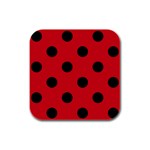 Polka Dots - Black on Fire Engine Red Rubber Square Coaster (4 pack)