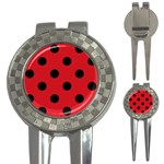 Polka Dots - Black on Fire Engine Red 3-in-1 Golf Divot