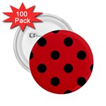 Polka Dots - Black on Fire Engine Red 2.25  Button (100 pack)