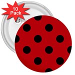 Polka Dots - Black on Fire Engine Red 3  Button (10 pack)