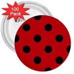 Polka Dots - Black on Fire Engine Red 3  Button (100 pack)