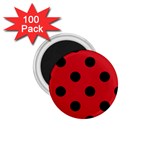 Polka Dots - Black on Fire Engine Red 1.75  Magnet (100 pack)