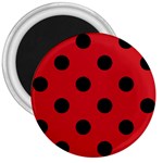 Polka Dots - Black on Fire Engine Red 3  Magnet