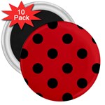 Polka Dots - Black on Fire Engine Red 3  Magnet (10 pack)