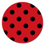 Polka Dots - Black on Fire Engine Red Magnet 5  (Round)