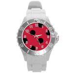 Polka Dots - Black on Cardinal Red Round Plastic Sport Watch (L)