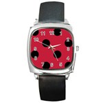 Polka Dots - Black on Cardinal Red Square Metal Watch