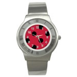 Polka Dots - Black on Cardinal Red Stainless Steel Watch