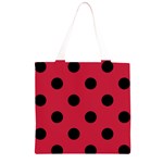 Polka Dots - Black on Cardinal Red Grocery Light Tote Bag