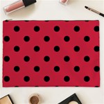 Polka Dots - Black on Cardinal Red Cosmetic Bag (XXL)